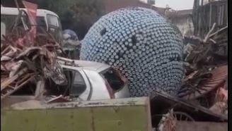 Plastic Bottle Globe Dumped as Scrap Demands Its Reinstallation at Soorsadan Square