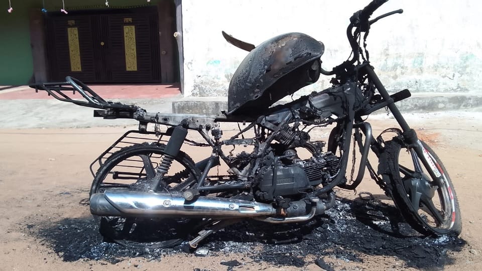 miscreants beat up the youth and then set his bike on fire