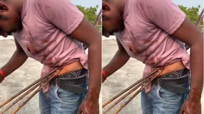 Iron rod pierces man stomach but as the video progresses the truth comes out Video goes Viral on Internet