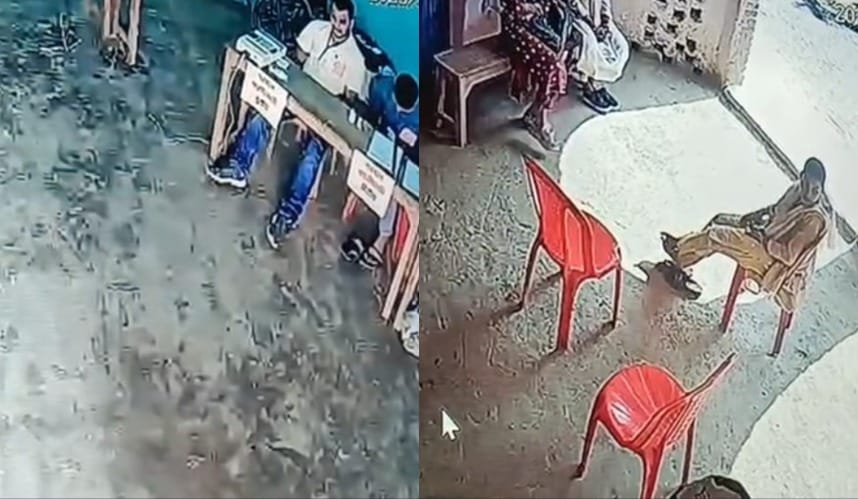 यहां मतदान केंद्र पर सन्नाटा, राह देख रहे मतदान कर्मी।