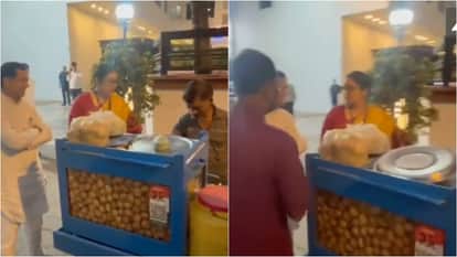 बिहार में गोलगप्पे का लुत्फ उठातीं स्मृति ईरानी