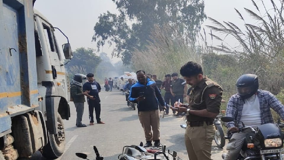 Bike rider dies tragically after being hit by a dumper in Muradnagar