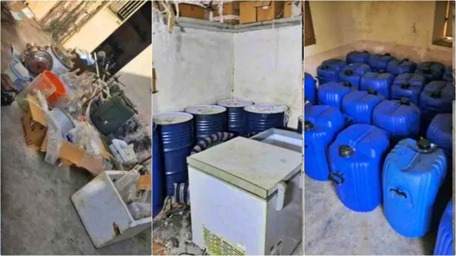 मौके से बरामद एमडी बनाने के उपकरण और केमिकल