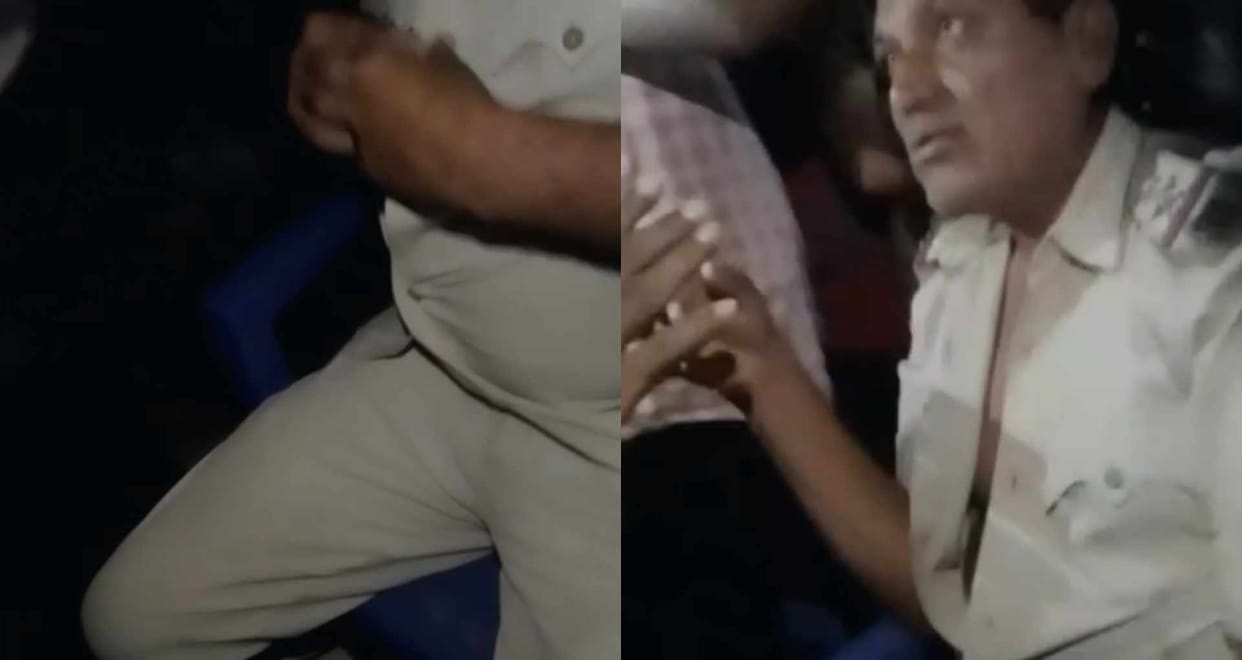 betia police sub inspector beaten by villagers for being drunk in madhubaniya mohaddipur video viral