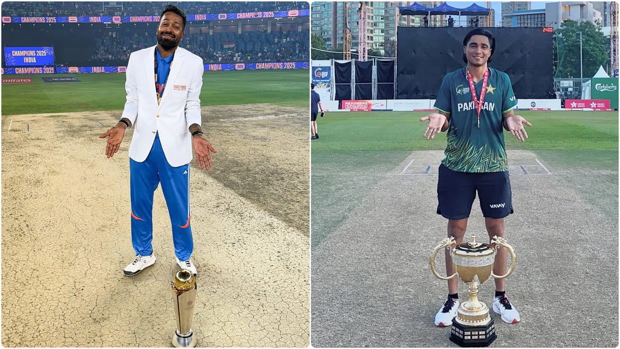 Pakistan won the Hong Kong Sixes for the sixth time Shahzad celebrated with the trophy in Hardik's style