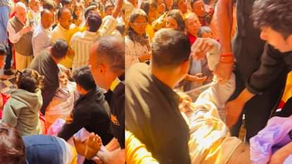 मंदिर में बेहोश हुए श्रद्धालु।