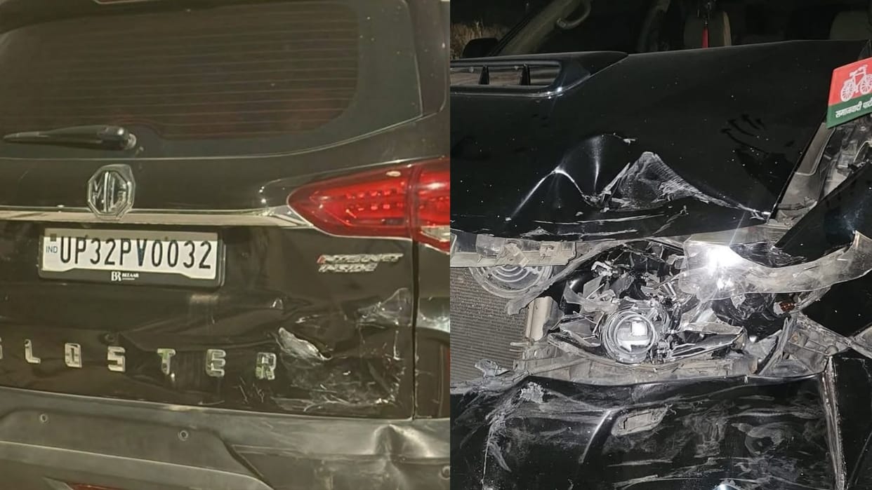 UP: Three vehicles collided on the highway, former SP MLA Santosh Pandey narrowly escaped.