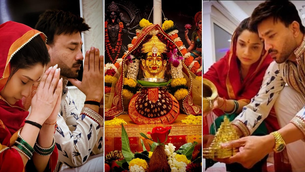 Ankita Lokhande pray maa devi pooja at home with husband vicky jain share unseen photos