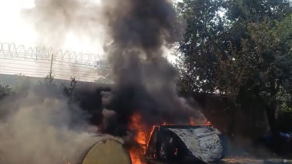 Massive Fire in Fiber Box Godown on Delhi-Saharanpur Highway, Two Workers Seriously Injured