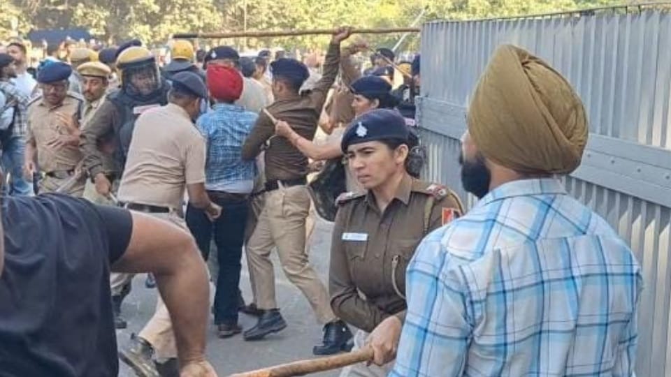PU Protest Chandigarh borders sealed farmers break barricades enter with tractors police and students clash