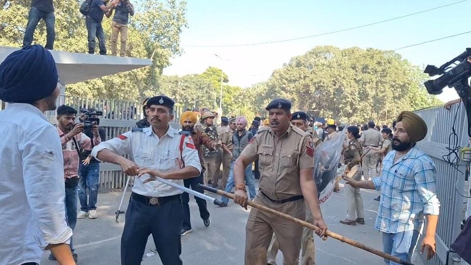 PU Protest Chandigarh borders sealed farmers break barricades enter with tractors police and students clash