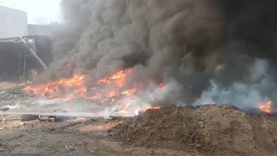 UP: Fire breaks out at a tyre warehouse in a densely populated area of Meerut