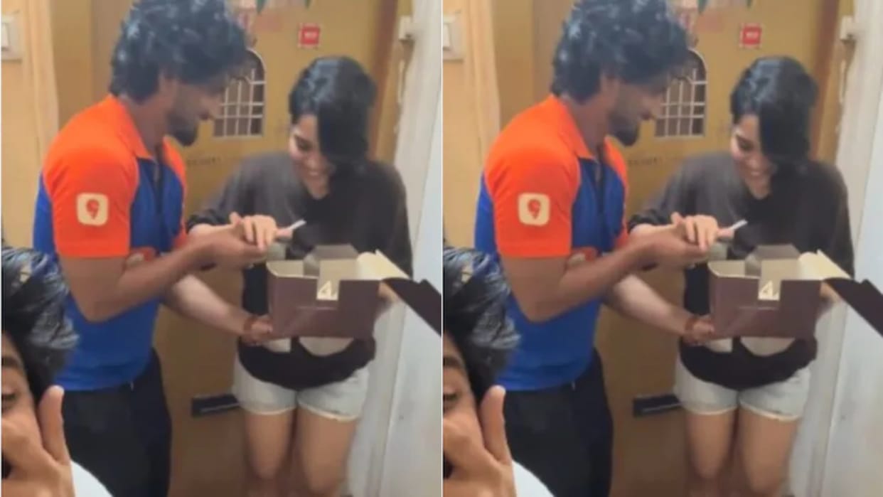 A boy disguised as a delivery boy arrived to celebrate his girlfriends birthday Video goes Viral