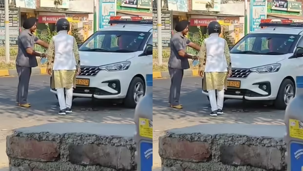 Man Spits Gutkha On Running Car Sardar Ji Forced Biker And Taught Lifelong Lesson Video Goes Viral