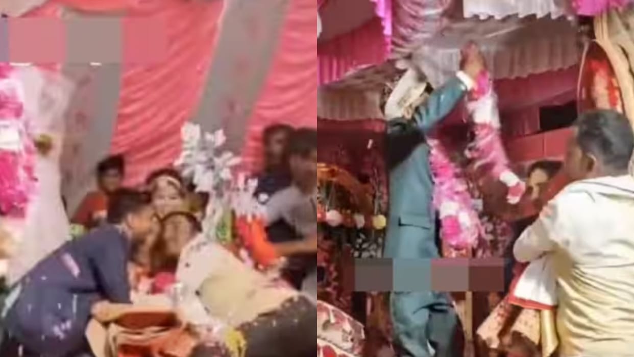 The groom arrived to place the garland the bride fell on the stage causing a commotion The video went viral