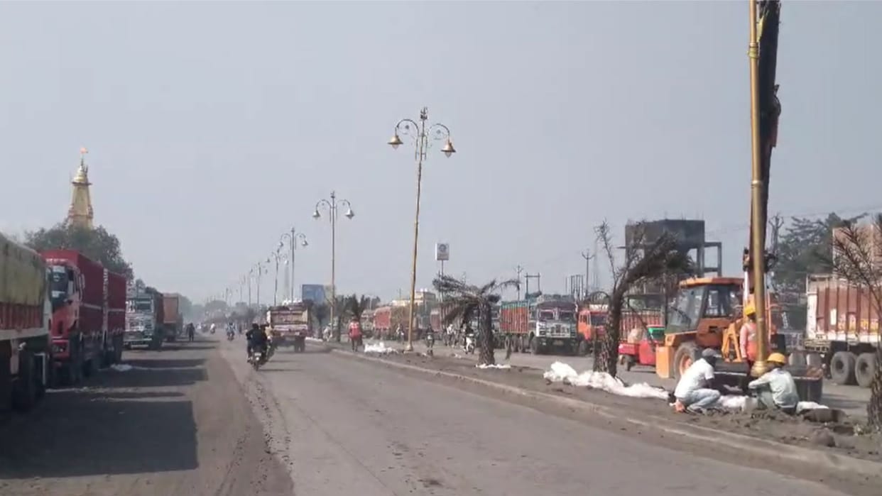 Attractive poles with Trishul-Damaaru installed at entrance of Chandauli district