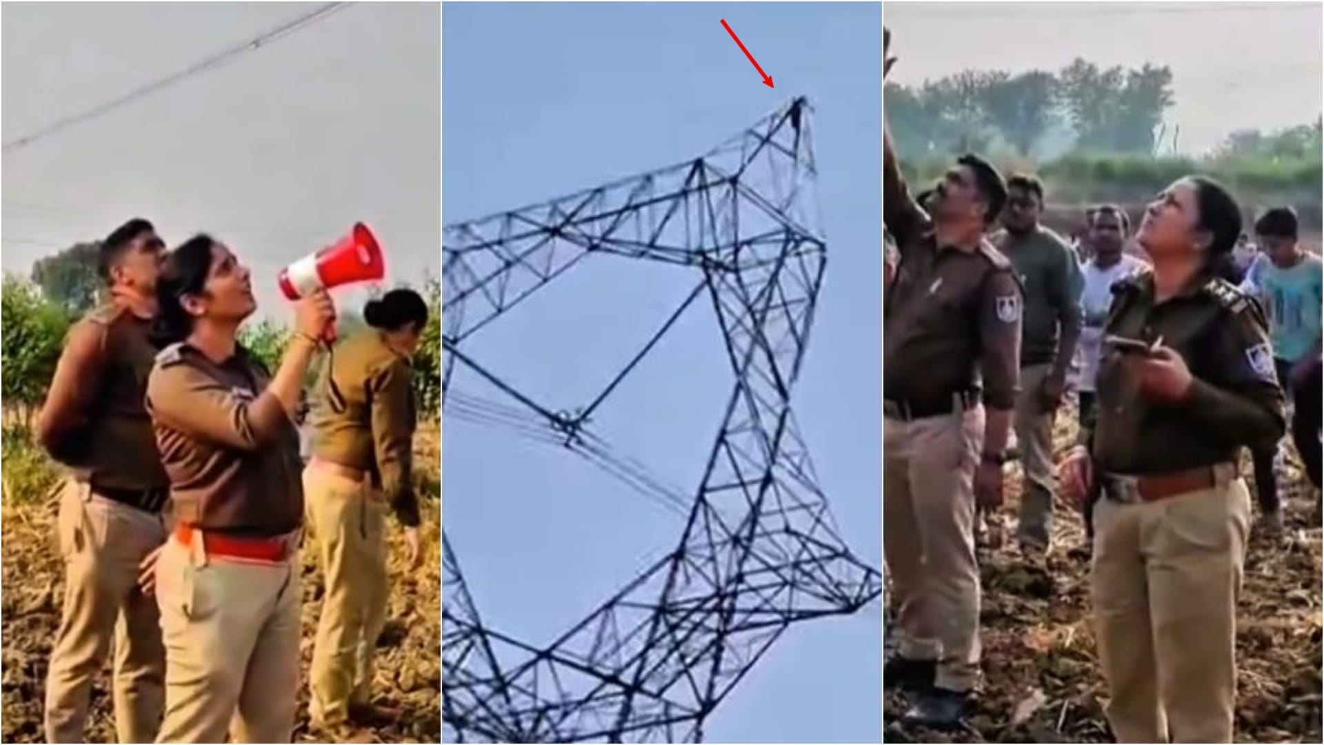 हाईटेंशन टॉवर पर चढ़ा युवक