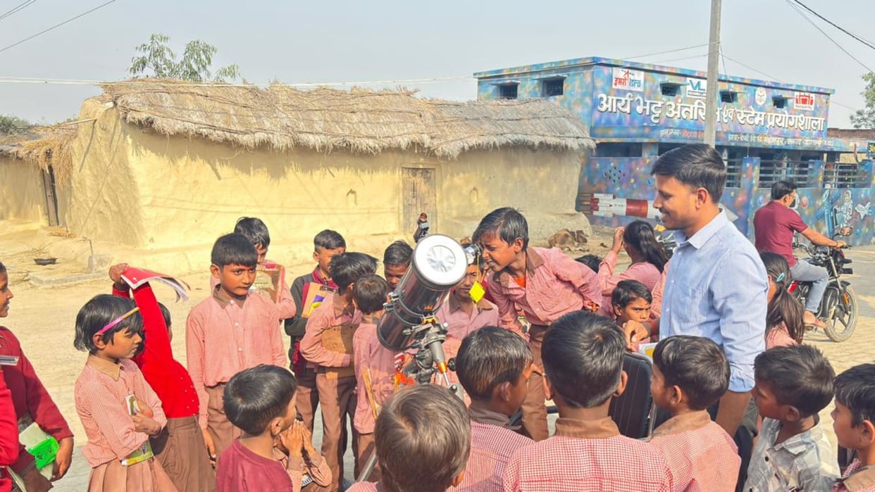 Children saw ISRO models for the first time at the Aryabhatta Space and STEM Laboratory.