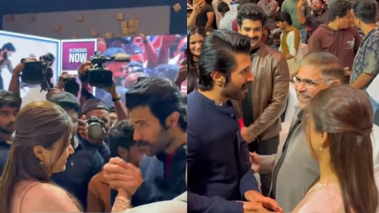 Vijay Deverakonda kisses Rashmika Mandannas hand at The Girlfriend success event