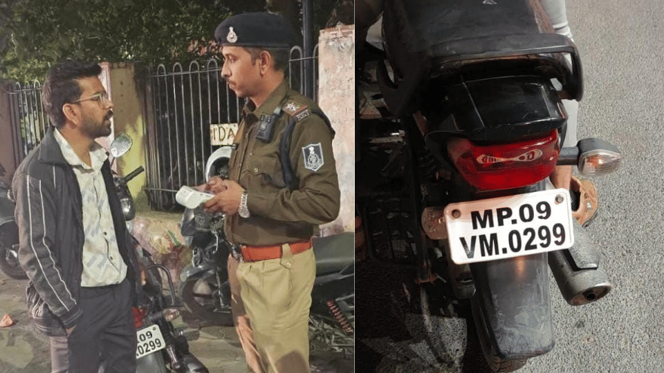 indore news traffic police bike palasia square pending challans for no helmet
