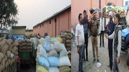 क्रय केंद्र पर ट्रैक्टर ट्रॉली पर लदा बाजरा, हंगामा करते किसान को समझाते अधिकारी