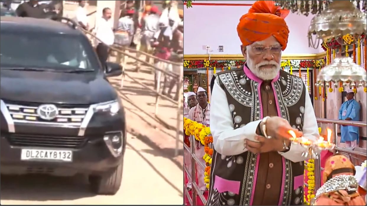 PM Modi Gujarat Visit: PM Modi conducts a roadshow in Narmada, Also Worship at Devmogra Temple