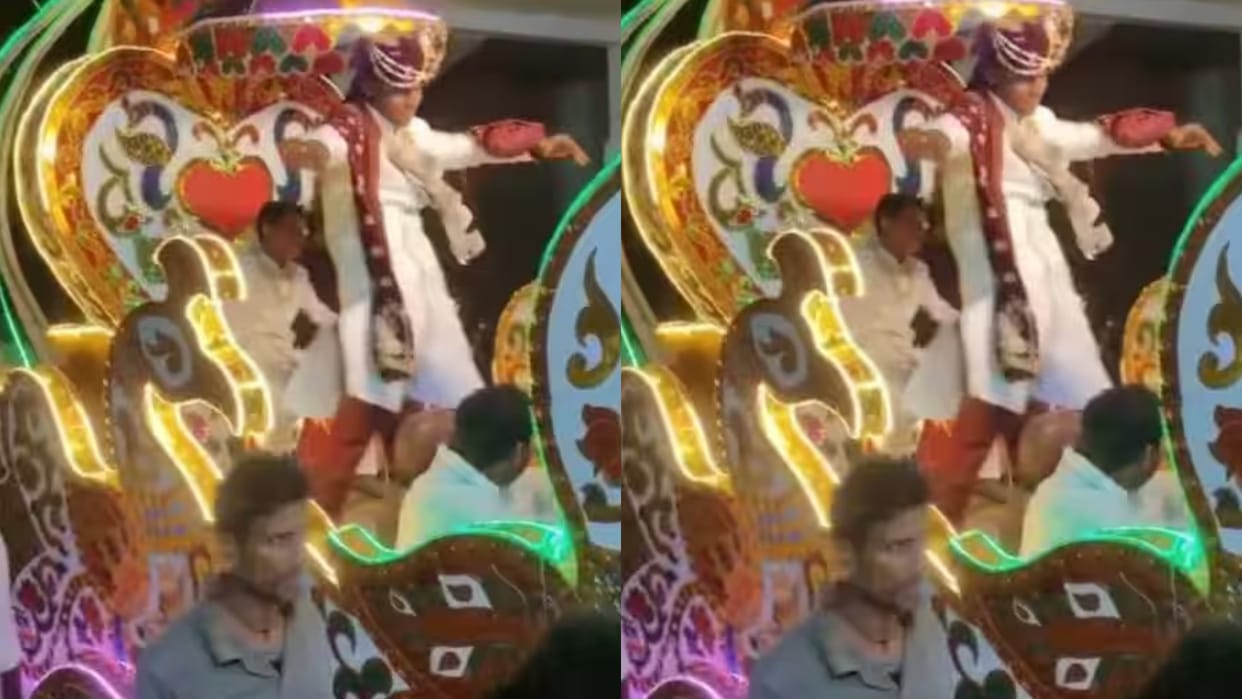 The grooms uncontrollable Chhapri Dance in the wedding procession Video goes Viral on Internet