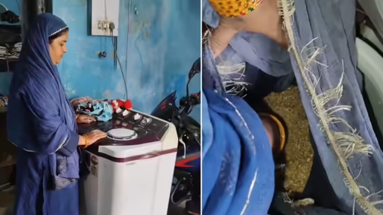 Aunty Is Drying Wheat In Dryer Of Washing Machine People Takes Dig Video Goes Viral