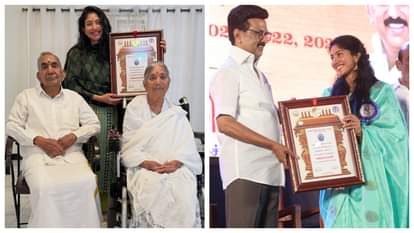 Sai Pallavi special photo with grandfather after receiving Kalaimamani Award Thank you Tamil Nadu Government