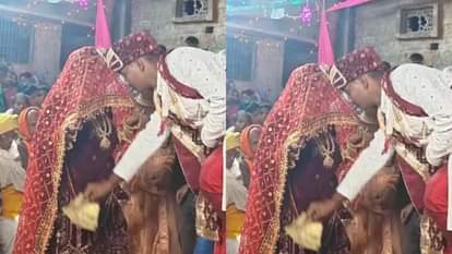The groom took away the evil eye from the bride and threw notes at her and then what happened Video Viral