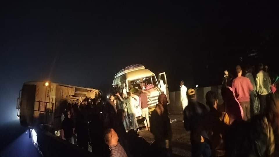 Two buses collided head-on on Ranjit Nagar bridge in Lakhimpur Kheri a Nepali woman dided and 35 injured