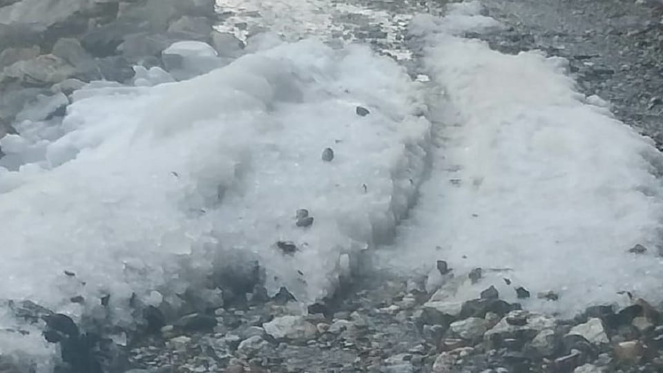 Due to the severe cold the water of water sources in the high Himalayan regions turned into ice in pithoragarh