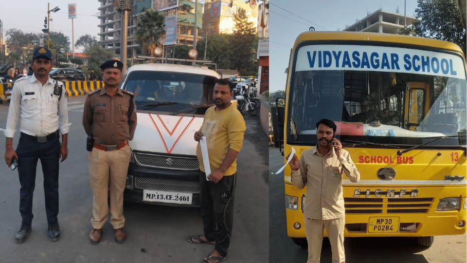 Indore news Prestige College and Allen Coaching bus drivers caught drunk driving