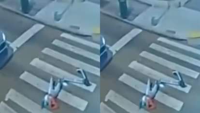 Girl slips off electric scooter SUV climbs over her and drives away heartbreaking video goes viral