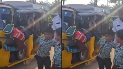 22 school children crammed into a 3 seater auto then what happened Police reprimanded the driver Video Viral