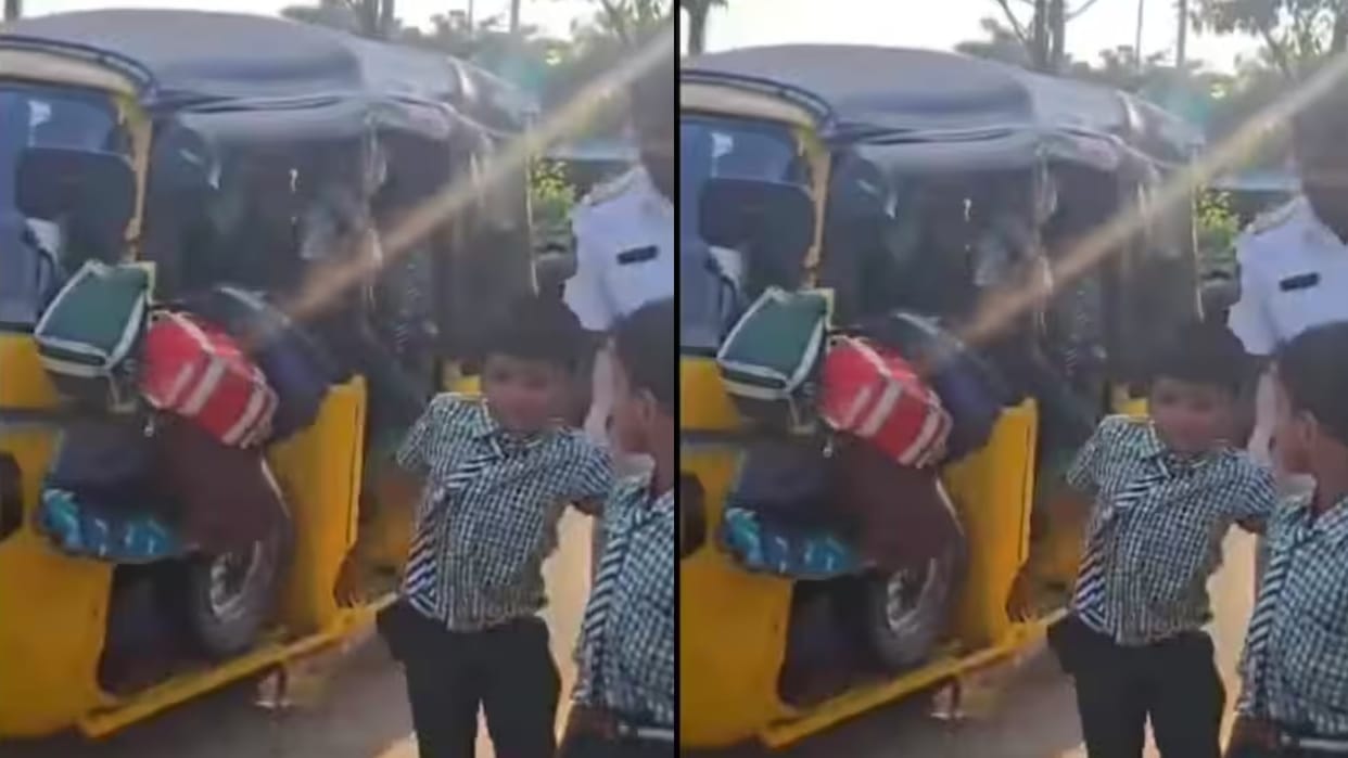 22 school children crammed into a 3 seater auto then what happened Police reprimanded the driver Video Viral
