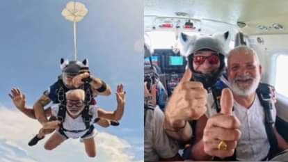 80 year old grandfather skydived leaping from 15 Thousand feet leaving people breathless Video goes Viral