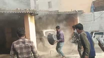 A massive fire broke out during car welding in Korba