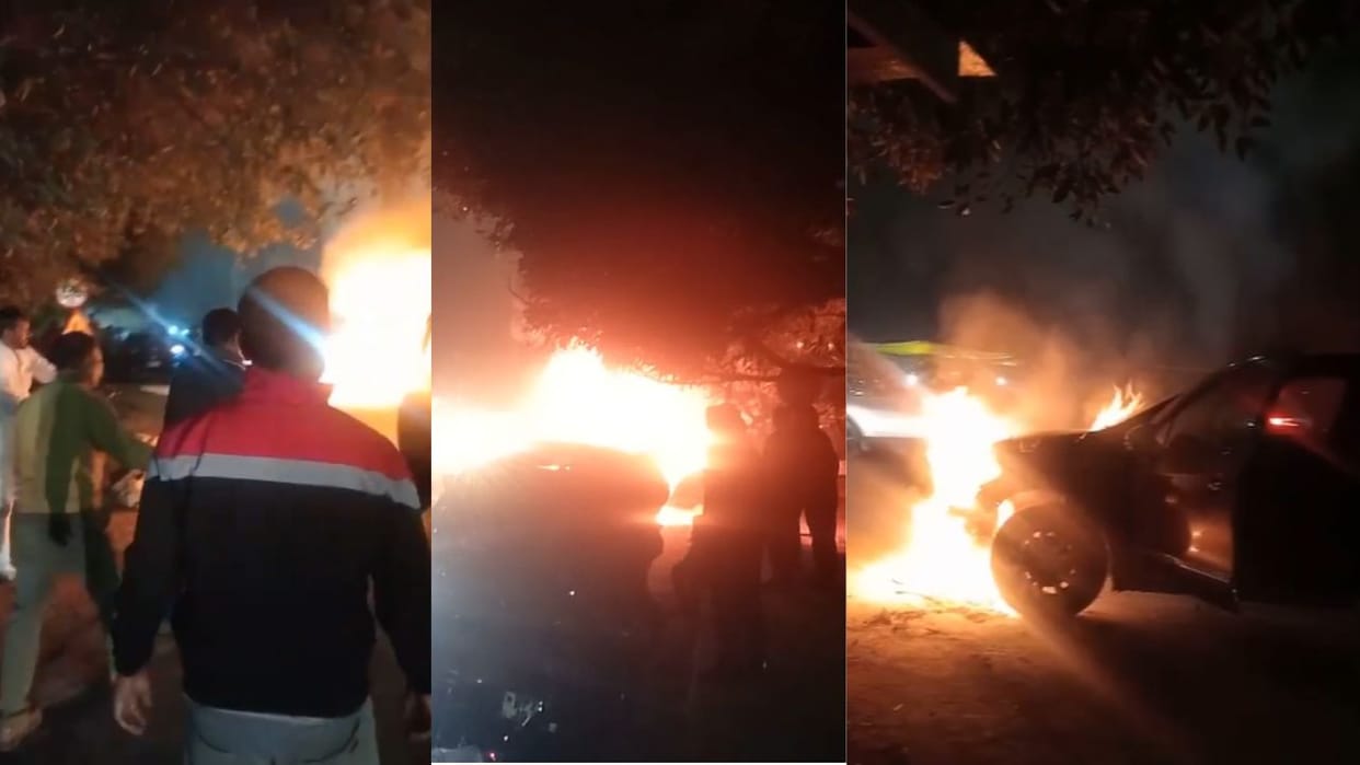 car caught fire near Izzatnagar gate of mechanical factory in Bareilly