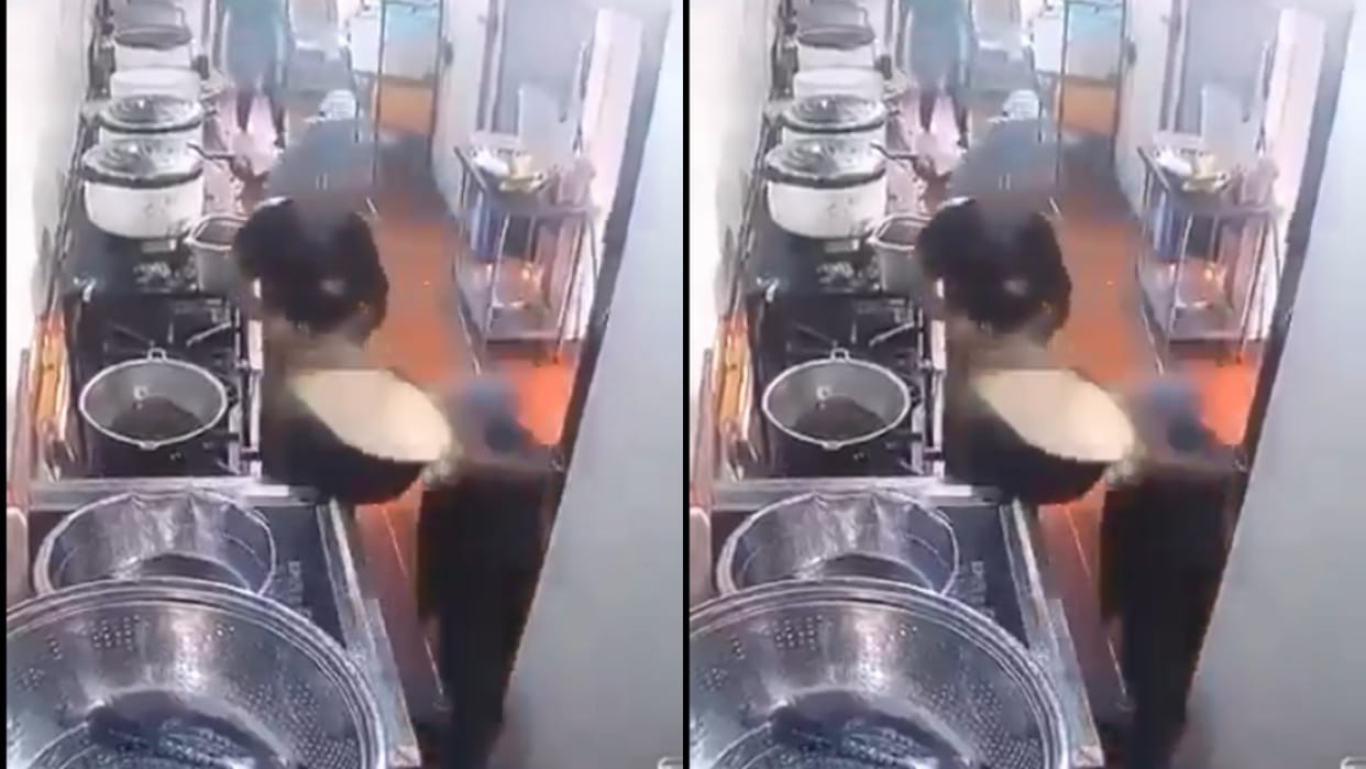 A foot slipped in the kitchen and a pot of boiling milk fell on the face Video goes Viral on Internet
