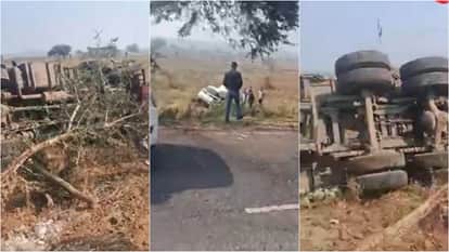 Guna News: Horrific Road Accident as Speeding Truck Hits Car Head-On, Vehicle Mangled; Three Killed