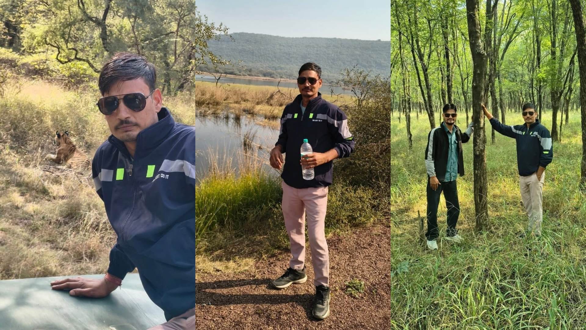 रणथंभौर में नियम तोड़ वाहन से उतरे युवक।