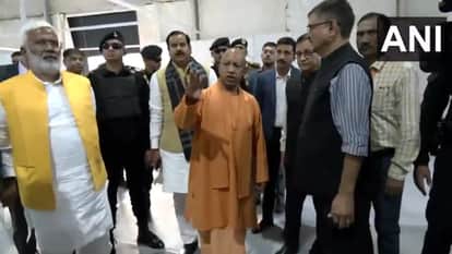 CM Yogi Adityanath inspects the venue for the 19th National Jamboree at the Defence Expo Ground in Lucknow.