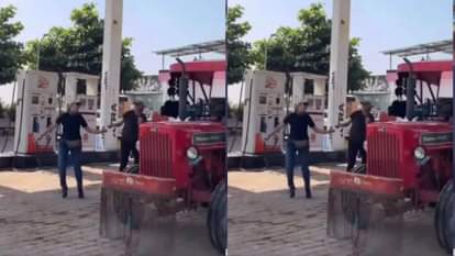 Farmers tractor plays Chunri Chunri foreign guest dances at petrol pump clip goes viral on Internet