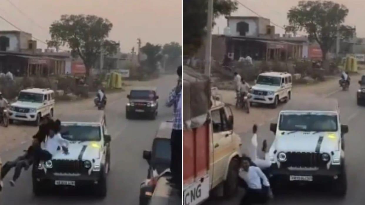 3 Boy Fall Off Roof Of Moving Thar In Haryana But Truck Stops Just In Time