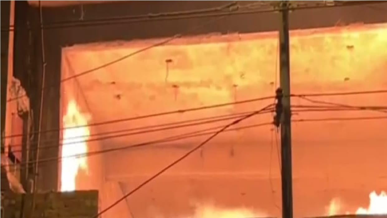 Fire broke out in a furniture showroom and warehouse on Jhajjar Road in Rohtak
