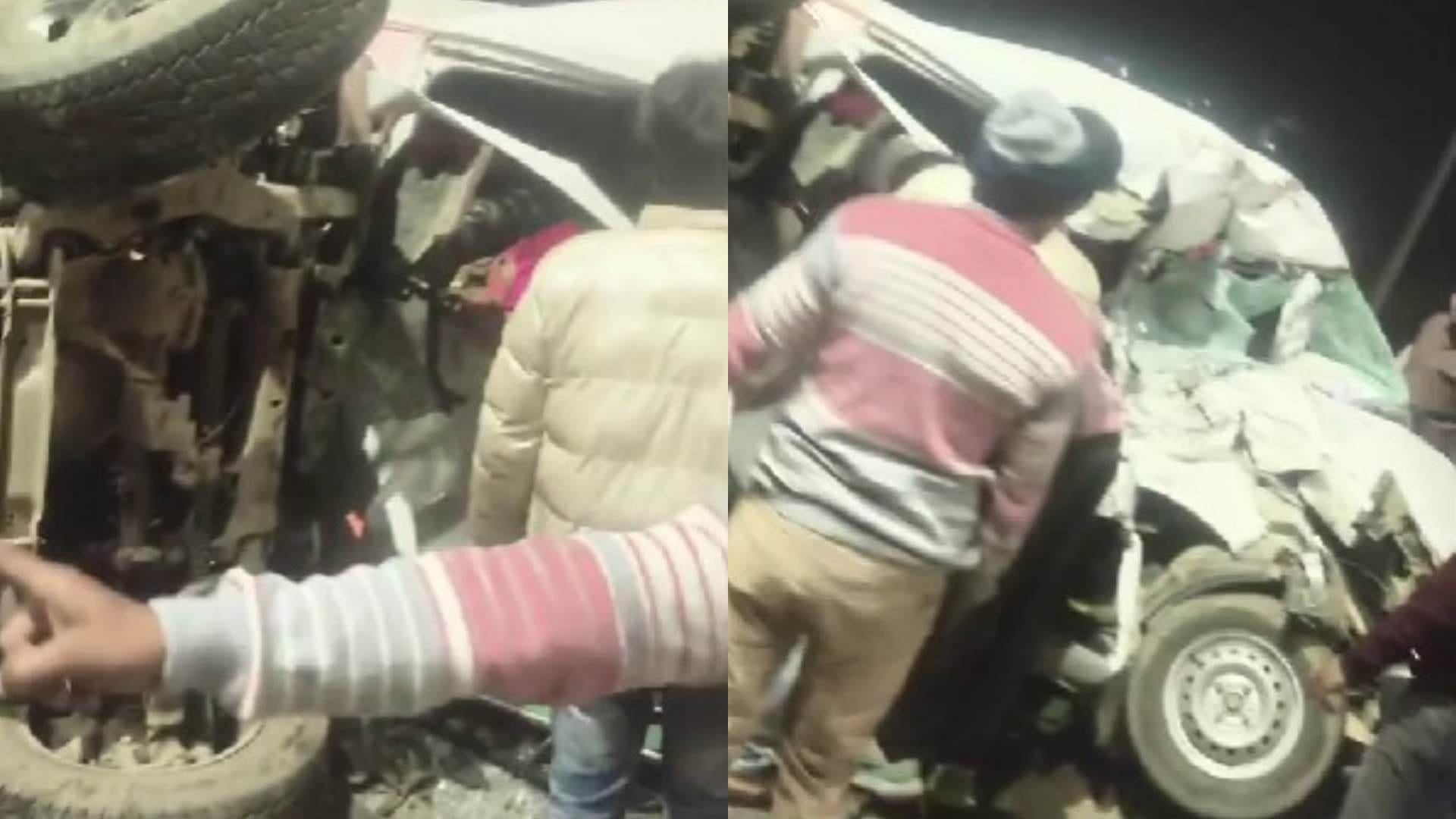 हादसे के बाद मदद को पहुंचे राहगीर।