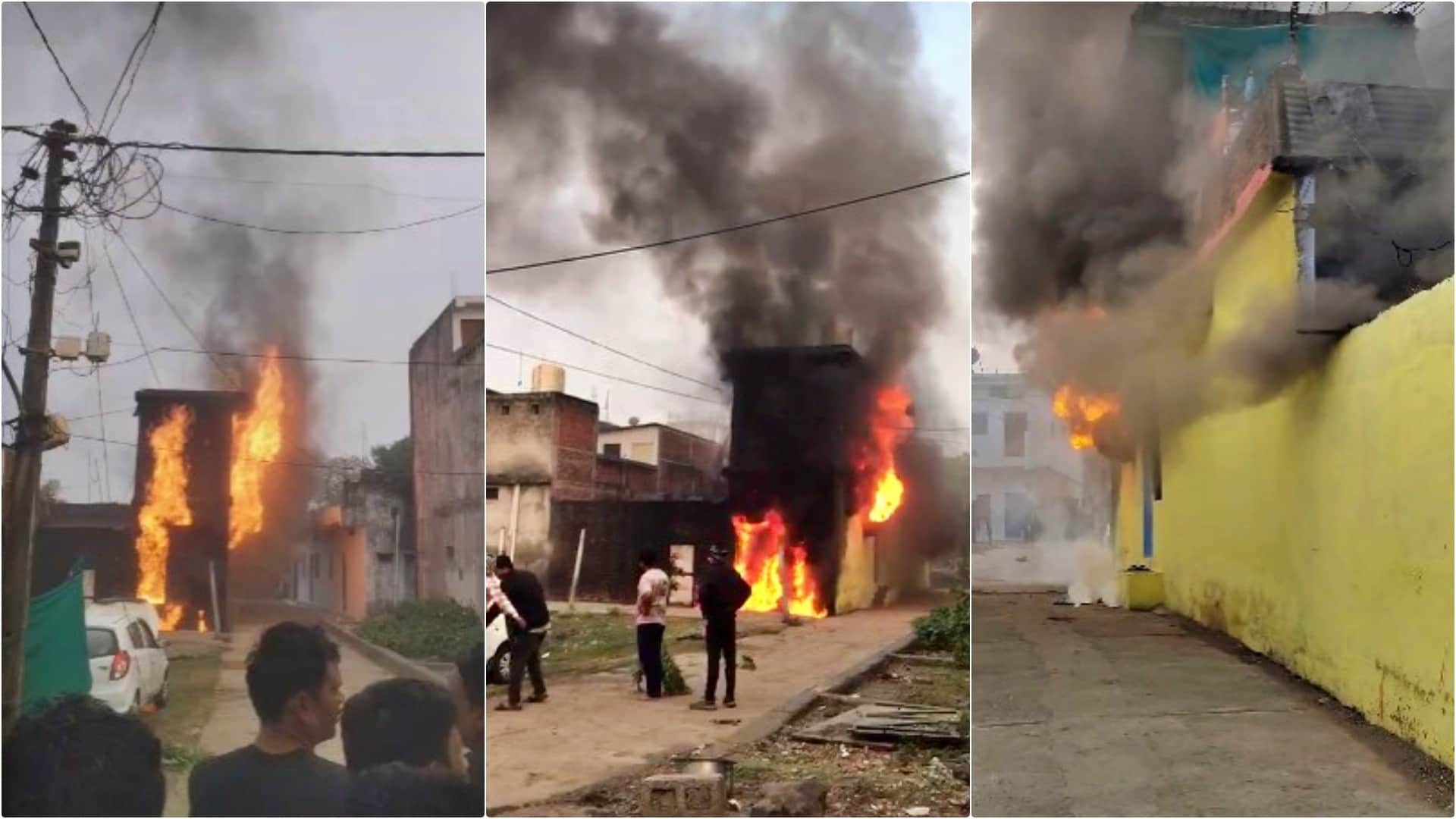 गैस सिलेंडर फटने से दो मंजिला घर जला