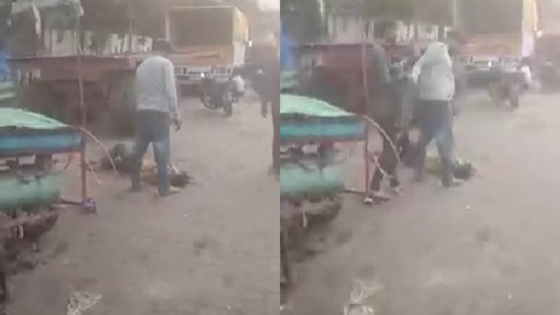 दिव्यांग के साथ अमानवीय हरकत करता युवक।