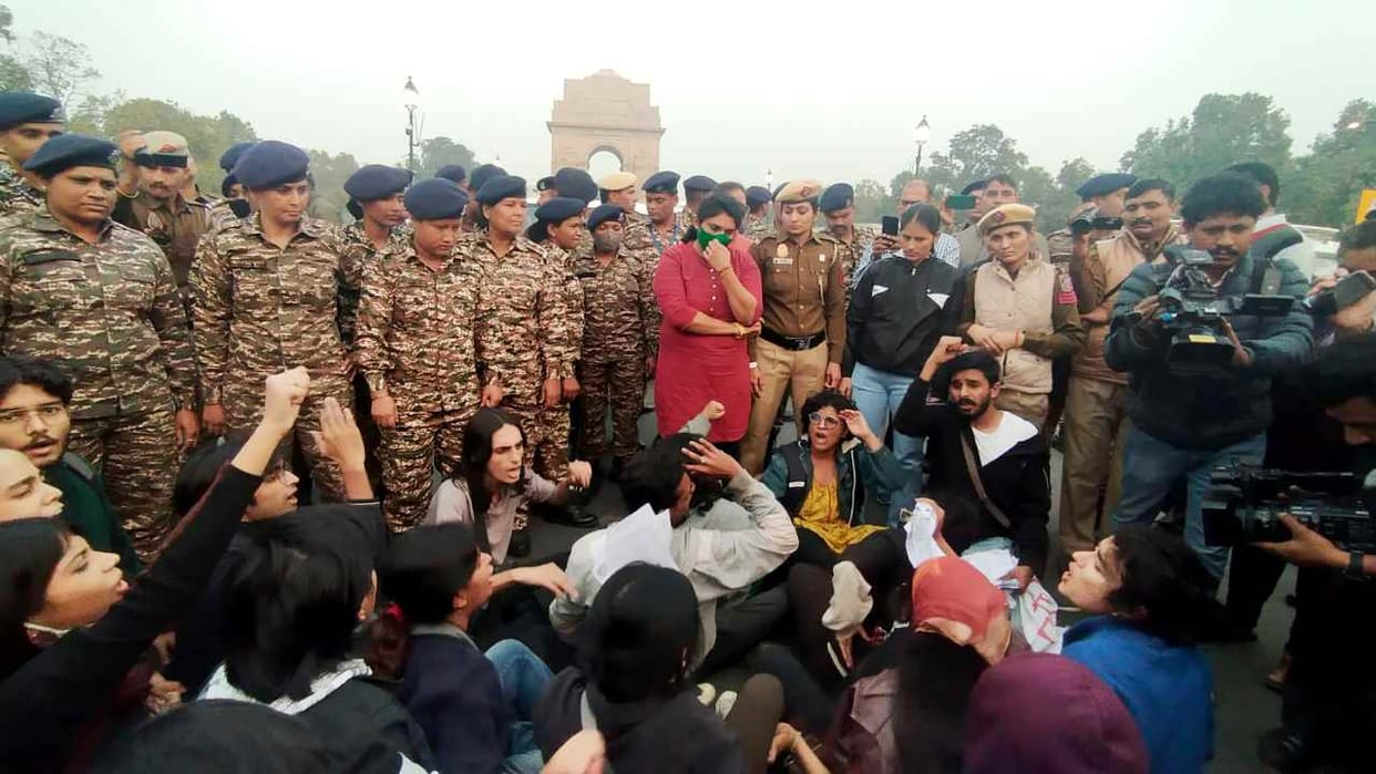 India Gate Protest Section 197 of bns added to FIR on Kartavya Path